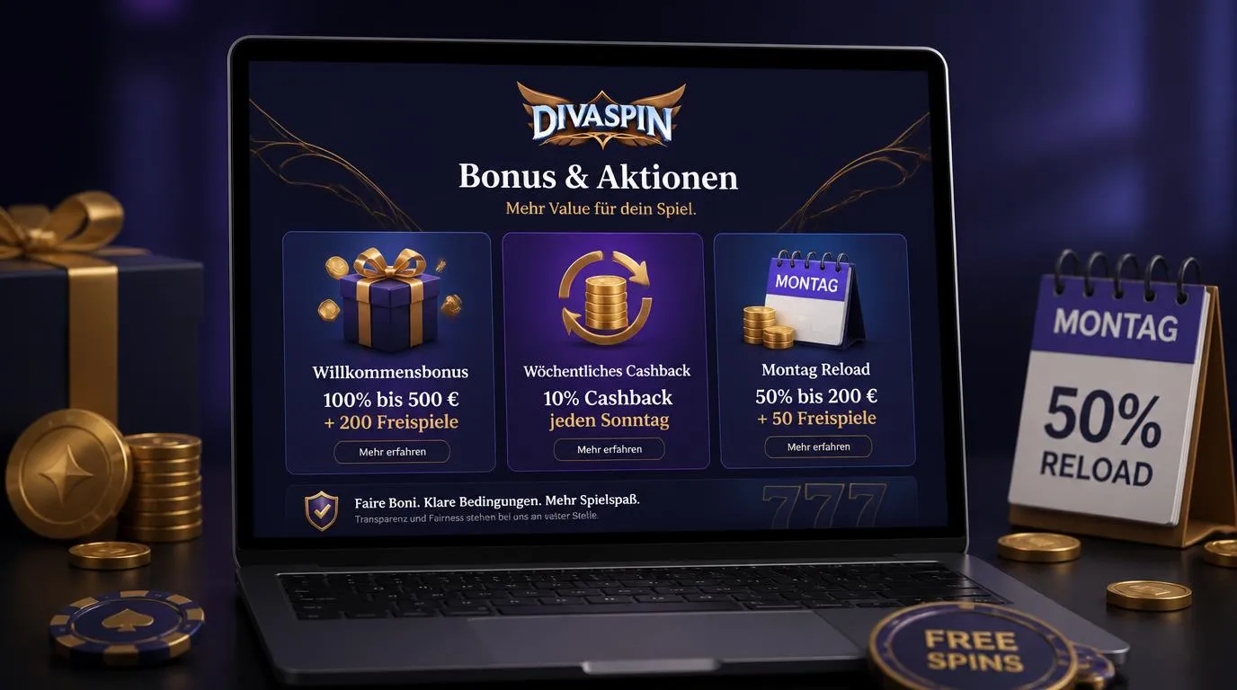 Casino-Bonusübersicht mit Willkommensangebot, Cashback und wöchentlichem Reload